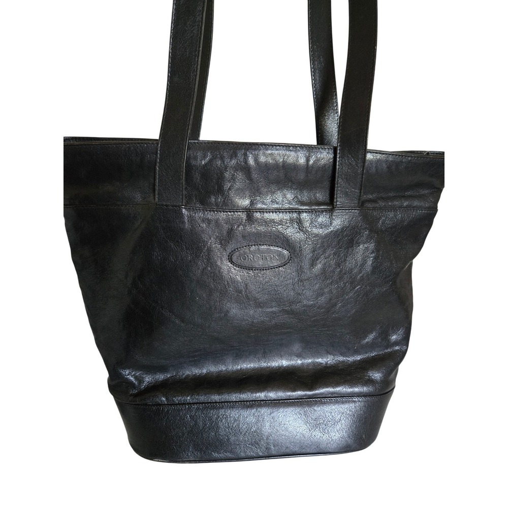 Oroton Vintage Black Leather Tote Bag Zipper Shoulder Made in Australia